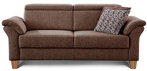Cavadore 3-Sitzer Sofa Ammerland / Couch mit Federkern im Landhausstil / Inkl. verstellbaren Kopfstützen / 186 x 84 x 93 / Strukturstoff braun