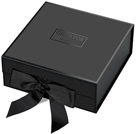 JiaWei Geschenkbox (Stil-1) 24 x 24 x 9,5 cm Klein, Geschenkkarton mit Magnetisch Deckel und Schleife, Grußkarten & Seidenpapier, für Vatertag, Muttertag, Weihnachten, Valentinstag, Jahrestag-Schwarz