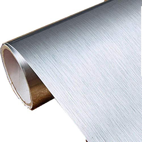 Stainless Steel Peel and Stick Brushed Silver/Gold Metal Contact Paper Self Adhesive Vinyl Film Shelf Liner for Covering Backsplash Oven Dishwasher Pantry Appliances (24 X 78.7 inch, Silver)