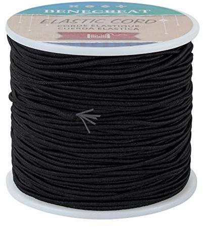 BENECREAT 1.5mm Schwarze elastische Schnur 70m/76 Yard Stretchfaden Perlenschnur Stoff Crafting String Rope für DIY Crafts Bracelets Halsketten