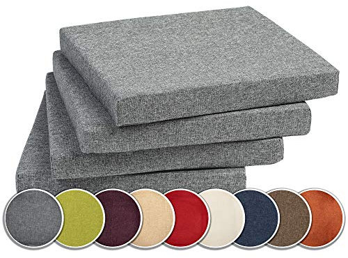 sunnypillow 4er Set Stuhlkissen mit Bindebänder - 40 x 40 x 5 cm - Sitzkissen Outdoor für Stühle/Bänke - Polsterauflage Sitzauflage Gartenkissen für Garten viele Farben zur Auswahl - Grau