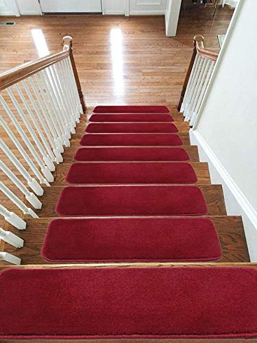 emmahome Rutschfeste Stufenmatten für Treppen, maschinenwaschbar, 22 x 67 cm, 11 mm dick, Rot, 13 Stück