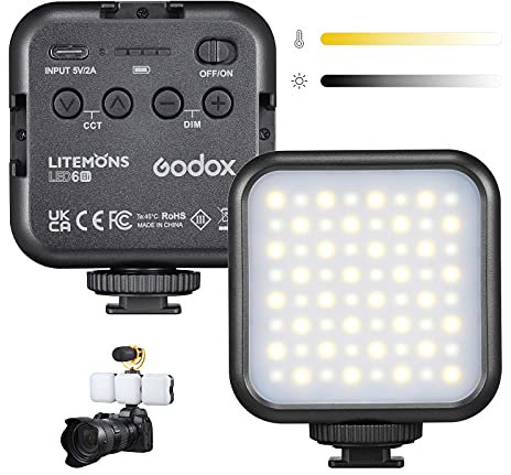 Godox LITEMONS LED6Bi Mini LED Video Light, CRI95 3200K-6500K LED regolabile per videocamera, 1800mAh ricaricabile per pannello fotografico per videoconferenze, chiamate zoom