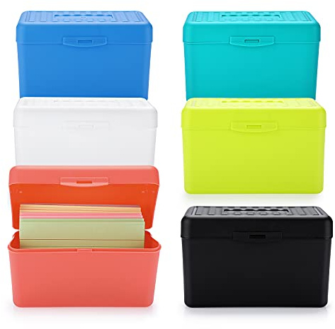 BSTKEY Set of 6 Plastic Index Card Box Storage Box Organizer, Multifunctional Index Card Holder Recipe Card Box Note Card Case for Home Office Business, 6 Colors (3 x 5 inch)