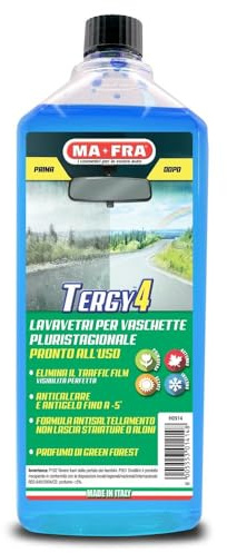 MAFRA, Tergy 4, Liquido Lavavetri Pluristagionale per Vaschette Tergicristallo Pronto All'Uso per una Pulizia Efficace e Senza Aloni, con Azione Anticalcare e Antigelo Fino a -5°C, Formato 1000ml