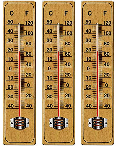 DEUBA® 3x Garten Thermometer mit Celsius Fahrenheit Skala Haushalt Analog Außenthermometer Aufhängung Wetterstation Holz