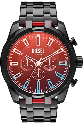 Diesel SPLIT herrklocka, kronografverk med armband i silikon, rostfritt stål eller läder, Mörkgrå och spektrum