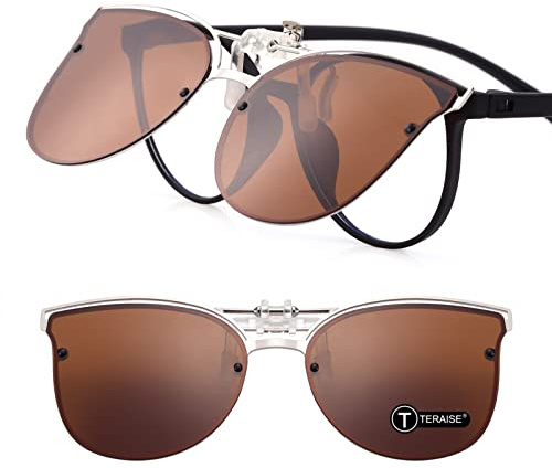 TERAISE Women’s Clip-on Sunglasses for Prescription glasses- Polarized Flip up Vintage Cat Eye Sunglasses Driving for Ladies
