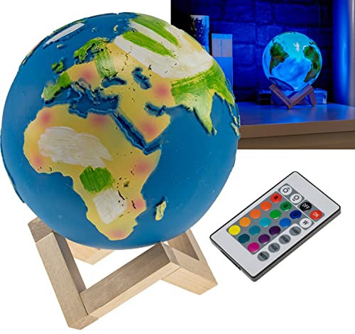 ChiliTec Tischleuchte Dekoleuchte Erde 3D Weltkugel Ø 15cm Tischlampe mit Beleuchtung - Akku Touch Dekolicht