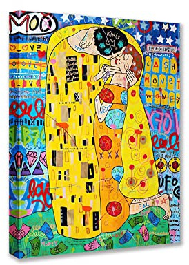 Tucocoo Bunte Leinwand-Wandkunst, Graffiti-Straße, Pop-Art-Gemälde, der Kuss von Gustav Klimt, berühmte moderne Kunstwerke, Heimdekoration für Wohnzimmer, Schlafzimmer, gerahmt, 30x40 cm, 1 Stück