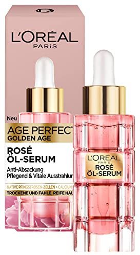 L'Oréal Paris Rose Öl Serum für Frauen: für eine natürliche rosige Hautfarbe & eine frische Ausstrahlungmit Pfingsrosen-Zellen, Calcium und Vitamin B3, Age Perfect Golden Age1x 30ml