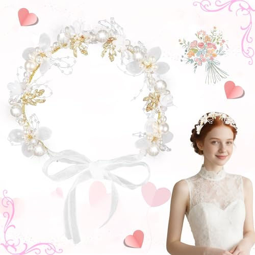 Brateuanoii Perlen Strass Silber Blumen Haarband, Hochzeit Braut Stirnband, Braut Kopfschmuck Vintage, Kommunion Blumenkranz Haare Stirnband, Kopfschmuck Haarschmuck Für Frauen Und Mädchen