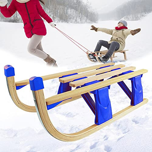 DYK&NX Holz Schlitten, Klappbarer Schlitten, 110cm Mit Zugseil Rodel, Maximale Tragfähigkeit 120 kg, geeignet für Outdoor-Wintersport Skifahren, Skaten (Grey : Blue, Size : 80cm)
