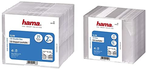 Hama CD-Doppelhüllen-Box im Super-Slim-Design für 50 CDs/DVDs/Blu-Rays, 25er-Pack, transparent & CD-Leerhülle (20er-Pack, Slim, Höhe 5,2mm) CD-Schutzhülle weiß