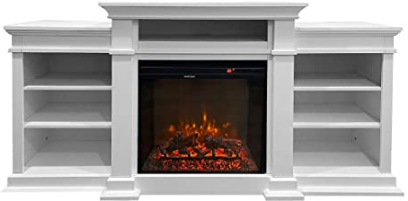 Chimenea eléctrica de suelo BIDEN de madera blanca L179 x P48 x H85