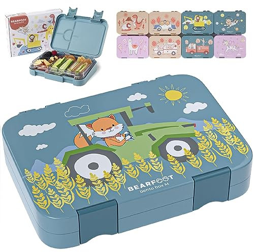 BEARFOOT Brotdose Kinder BPA-frei – Lunchbox/Bento Box mit Fächern, für Mädchen & Jungen, Schule & Kindergarten (Traktor)