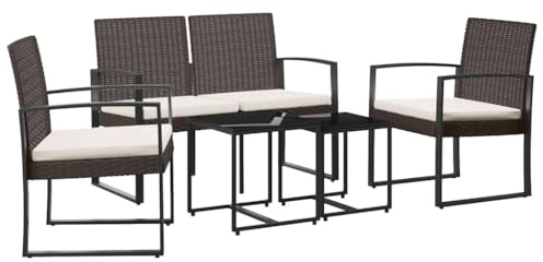 vidaXL Garten Essgruppe 5-TLG., Gartenmöbel Set mit Kissen, Gartengarnitur Tisch Stuhl Bank, Sitzgruppe Modulares Design, Braun PP-Rattan