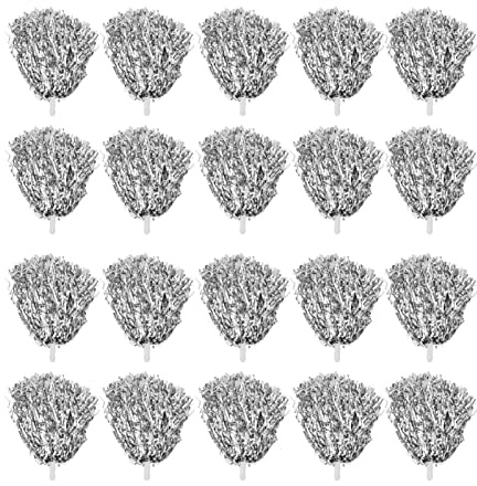 20 Stück Metallische Cheerleader-Pompons mit Langem Griff, Cheering Squad-Handblumen-Cheerleader-Pompons für Kinder, Schule, Tanz, Sport, Leistung(Silber)