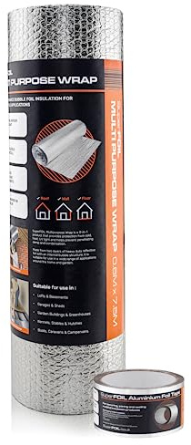 SuperFOIL Foil Insulation Roll and Aluminium Foil Tape Bubdle - 3-in-1 Sustainable Thermal Insulation Reflective Radiant Barrier & Vapour Barrier (Silver, 0.6m x 7.5m)