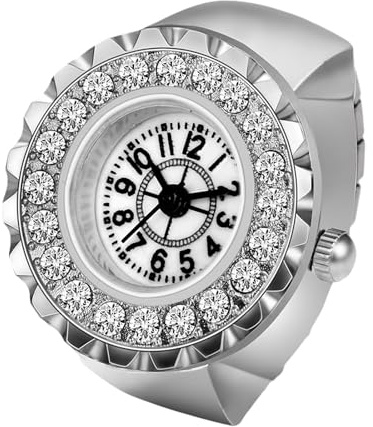 JewelryWe Ringuhr Fingeruhr Herren Damen rund Analog Quarz Elastisch Legierung Ring Uhr Uhrenring