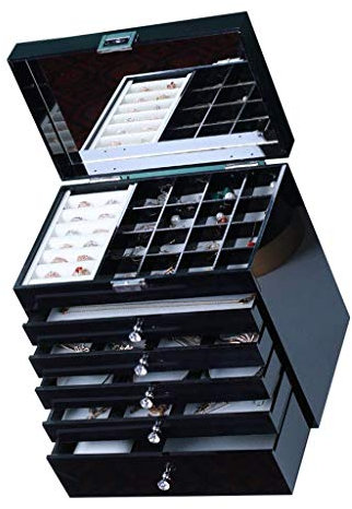 BONOOL Schmuckkästchen, Acryl, großes Fassungsvermögen, Schmucktruhe mit Kristallgriff, Schmuck-Organizer für Ringe, Ohrringe, Halsketten, Schmuckkästchen für Damen