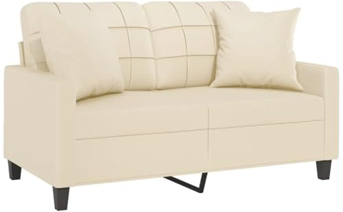 vidaXL Sofa 2 Sitzer, Couch mit Zierkissen, Liegesofa für Wohnzimmer, Polstersofa Sessel Relaxsofa Loungesofa Relaxcouch, Creme Kunstleder