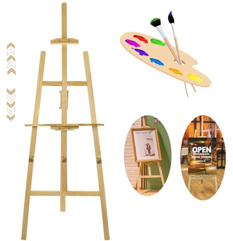 HSHa Caballete de 175 cm para pintura artística, altura ajustable, 83 – 134 cm, trípode de madera, caballete de exhibición para señales de boda, póster