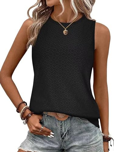 BAISHENGGT Damen Tank Tops Sommer Rundhals Ärmellos Ausgehöhlt Basic T Shirt Oberteile