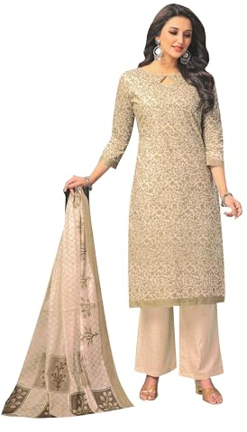 ladyline Abito Salwar Kameez da donna in 100% cotone stampato Jaipuri - Kurta etnica, pantaloni e set Dupatta Mal | Abito indiano punjabi, 40