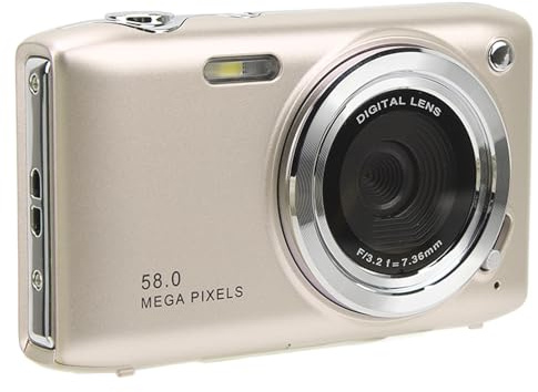 Digital Camera, 4K HD 58MP 16X Zoom Fixed Focal Macro 2.88 Inch Screen Timed Photography Video Cameras, with Strap, for Various Scenes (Gold)