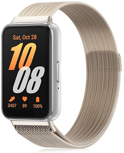 Wizvv Rem för Samsung Galaxy Fit 3, rostfritt stål, nät, metall, rem för män och kvinnor, 21 Millimeter, Rostfritt stål