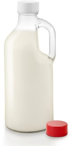 Stock Your Home Bouteille de lait en verre avec couvercle et poignée, 1 2 bouchons réutilisables, récipient à lait pour réfrigérateur, bouteilles de jus, eau, lait d'amande
