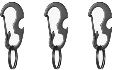 3 piezas mosquetón negro acero inoxidable mosquetón llavero pequeño Camping Hooks con función abrebotellas