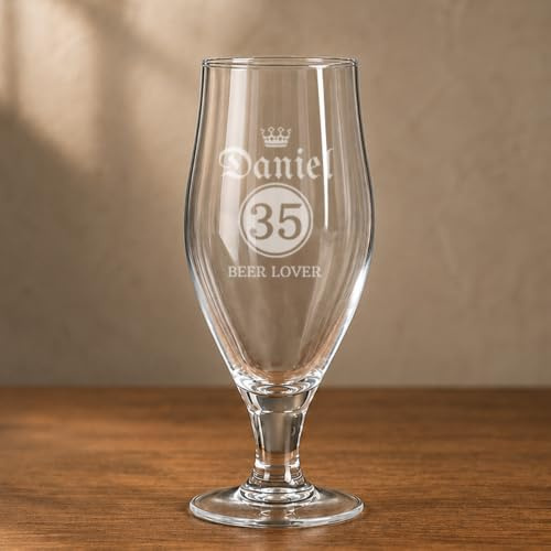 Wanapix | Copa de Cerveza Personalizada | 32 cl. | Vaso Grabado Crown | Copa Ecológica Libre de Plomo, Regalo Original para Cerveceros