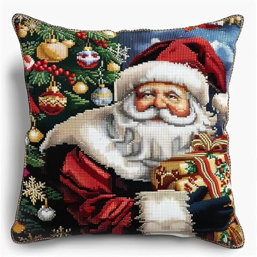 kitphoenix Knüpfen Set Kissen Weihnachten Latch Hook Kissen Kit für Kinder oder Anfänger Erwachsene zum Selber Knüpfen, DIY Knüpfteppich Knüpfpackung, Knüpfhaken Set 43 x 43 cm