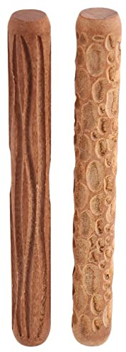 Folceretsc 2Pcs Clay Modeling Pattern Rollers, Cobblestone Wood Grain Pattern Clay Rolling Pin Textured Hand Roller Pottery Tools
