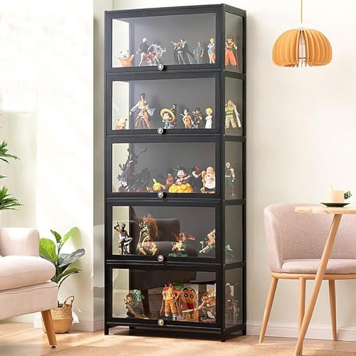 Witriolik Acrylic Display Cabinet With Glass Door, Antique Cabinet With Natural Bamboo Frame, Single Door Design, Sealed and Dustproof