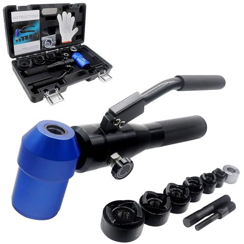 YANDDEA Kit de Sacabocados Hidráulicos, Perforadora de Láminas de Metal Excavadora de Agujeros Hidráulica, Punzonadora de Chapa Metálica con 6 Troqueles, para Aluminio, Latón,Blue