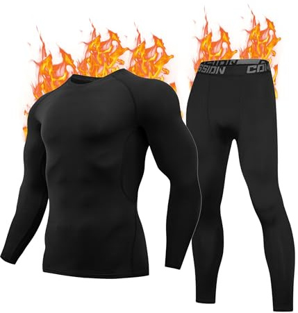 FORVEVO Intimo Termico Uomo, Calzamaglia Uomo Invernale, Abbigliamento Termico Sci, Tuta Pantaloni Termici Invernale, Maglia Termica Uomo Manica Lunga, Calzamaglia Uomo Invernale per Sci（XL,Neri02）