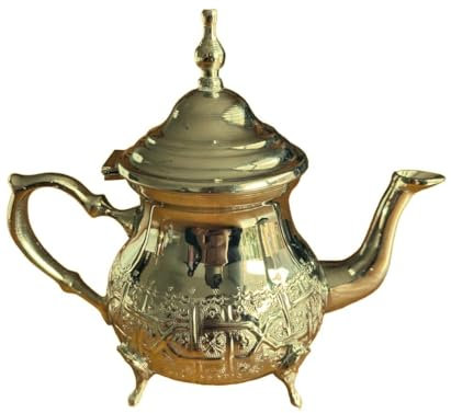 Théière Marocaine en laiton Maillechort Doré – 350 ml Gravée à la Main, Design Classique de Fès - haute qualité artisanal