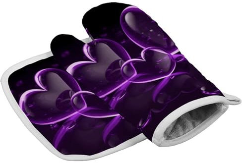 Gants de cuisine personnalisés résistants à la chaleur pour femme - Motif cœurs violets