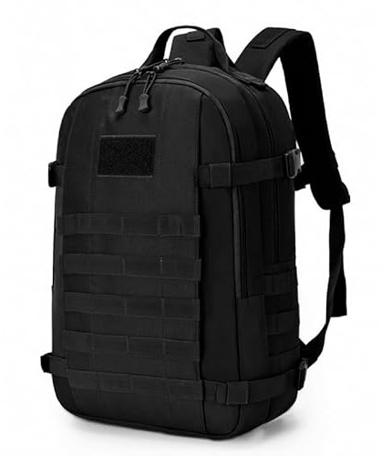 VINBAGGE Taktischer Rucksack Herren Militär Molle Motorrad Wanderrucksack Outdoor Wasserdicht Trekkingrucksack 35L/40L Campus Daypack Jagdrucksack Schulrucksack für Jungen - Schwarz
