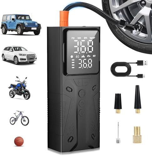 Gerbala Gonfleur Pneus Voiture sans Fil, 6000mAh, 150 PSI avec Écran Numérique et Éclairage LED, Compresseur Voiture Rechargeable pour Voitures, Vélos, Ballons et Plus, Portable, Port USB-C