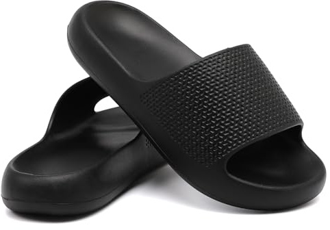 Uonesone Cloud Sliders Women,Mens Arch Support Sliders Ultra-Soft Shower Shoes Quick Drying Comfy Thick Sole House Beach Slippers Indoor Outdoor Sandals(Black 8/9 UK)
