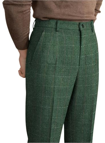 Solovedress Pantalon de costume classique pour homme - Coupe droite - Pantalon à carreaux pour les occasions formelles, vert, 32W / 30L