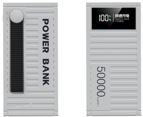 Cargador portátil, Power Bank de 50.000 mAh, Carga rápida, 3 Salidas, 3 entradas, Pantalla LED, con linternas, para teléfono y Tableta, Blanco y Negro
