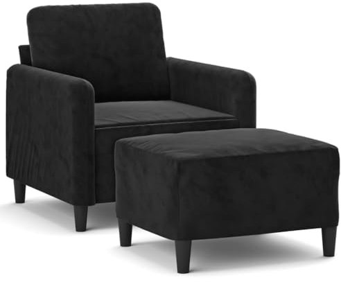 ULUYYUC Wohnzimmer Couch Big Sofa Küchensofa Lounge Sofa Outdoor - Sessel mit Hocker Schwarz 60 cm Samt für Balkon Küche Schlafzimmer Jugendzimmer