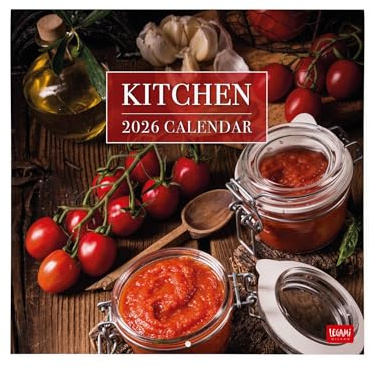 Legami - Calendario de pared 2026,Kitchen, gran calendario de pared, planificador anual y de 12 meses, en 6 idiomas, espacio para notas, signos del zodíaco, días festivos internacionales, 30 x 29 cm