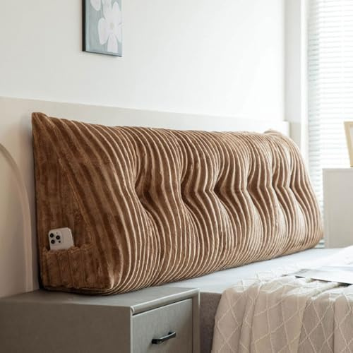CXLT Almohada de cuña para cabecero, almohada triangular grande para leer y reposar en cama, cómodo cojín de felpa para respaldo de respaldo con funda extraíble (100 x 50 x 20 cm, marrón)