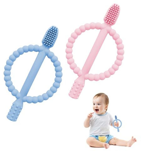 Massaggia Gengive per Neonati, 2 Pezzi Dentizione Neonati Giocattolo,Giochi Dentizione Neonato in Silicone,Massaggiagengive Senza BPA per neonati di età superiore ai 3-6 6-12 mesi